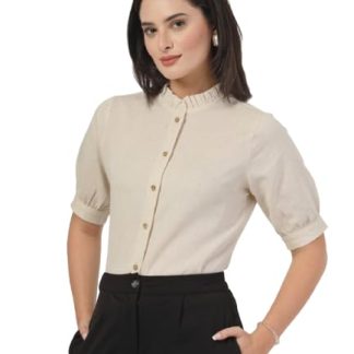 Style Quotient Women Solid Beige Regular Fit Flex Formal Shirt